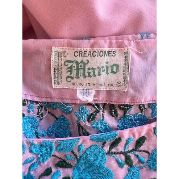 Vintage Baby Pink Hand Embroidered Vintage 1970s Floral Maxi Dress - Picture 10 of 10